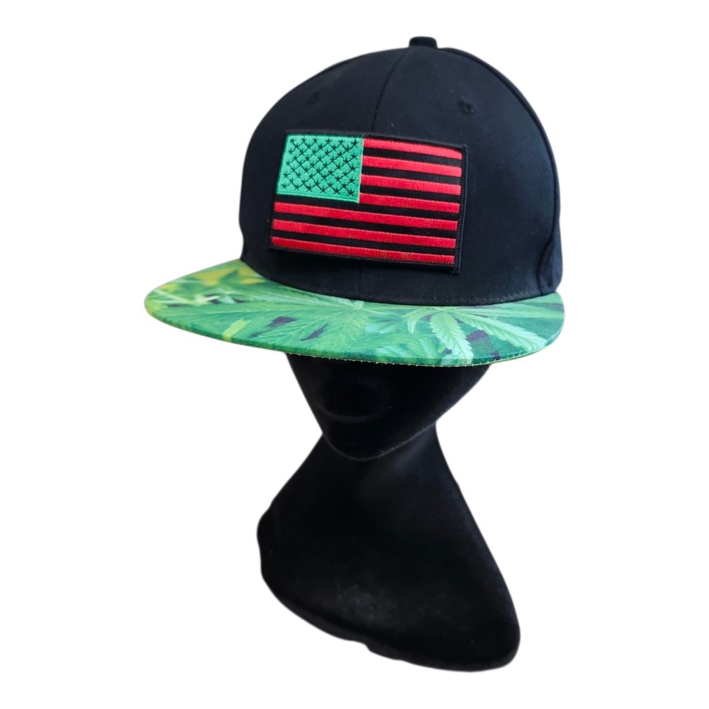 Black RBG Flag‎ Snapback Hat Green Leaf Brim Strapback Cap Urban Streetwear